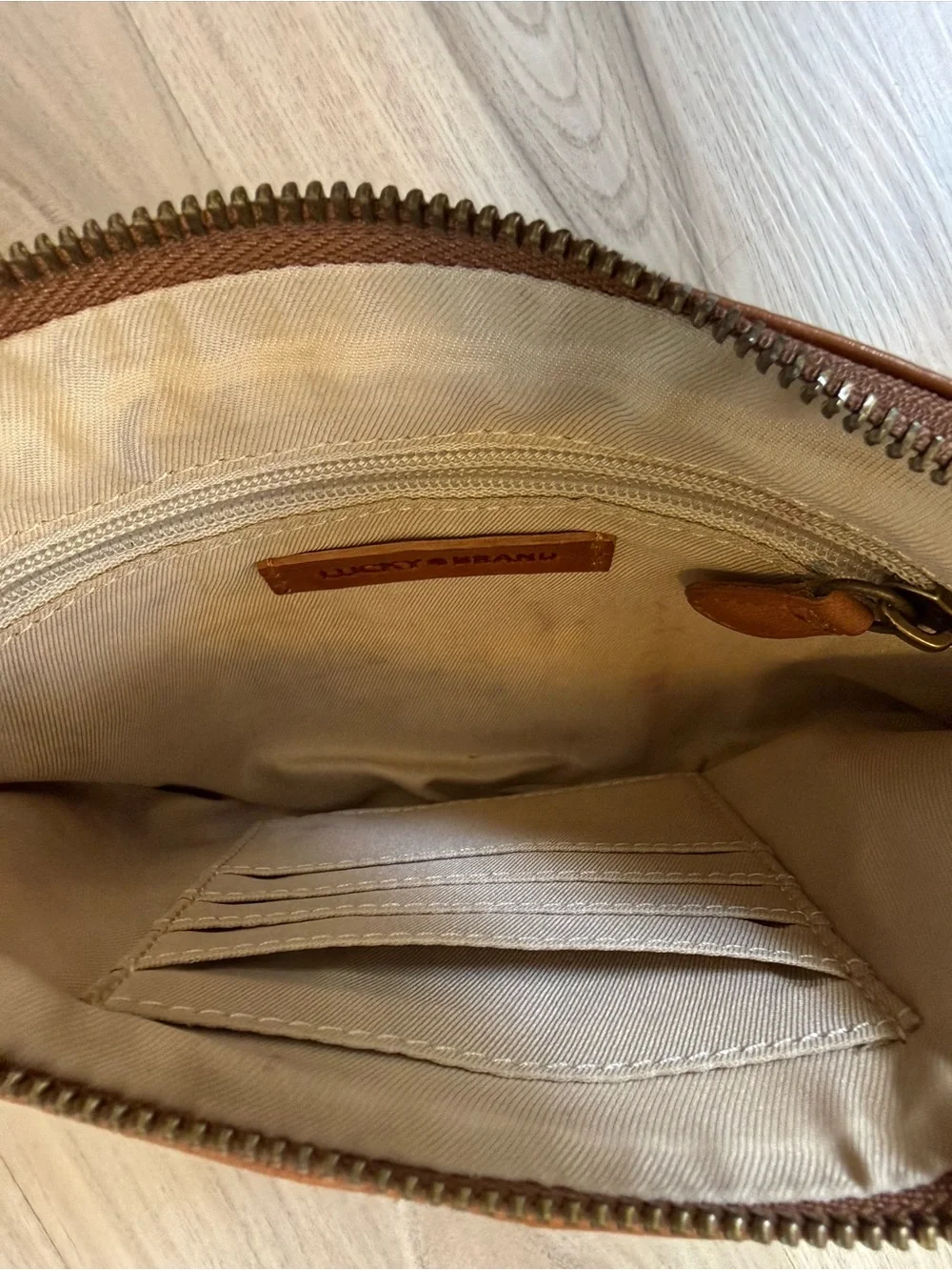 Lucky Brand Leather Convertible Clutch in Cognac Brown